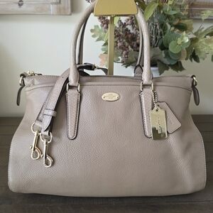 Coach Morgan Satchel/Shoulder Bag In Taupe Pebble Grain Leather With Exotic Trim
